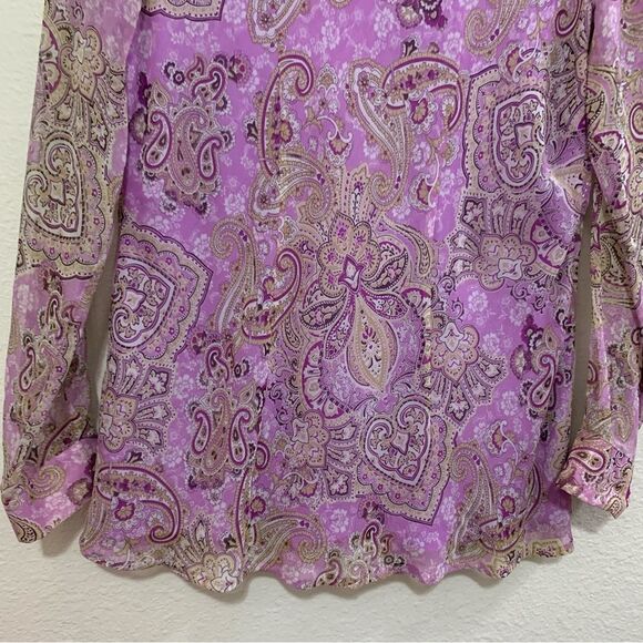 NEW YORK CITY DESIGN CO Silk Blouse Women’s Medium Pink Purple Tan Sheer Sequins - Picture 5 of 14